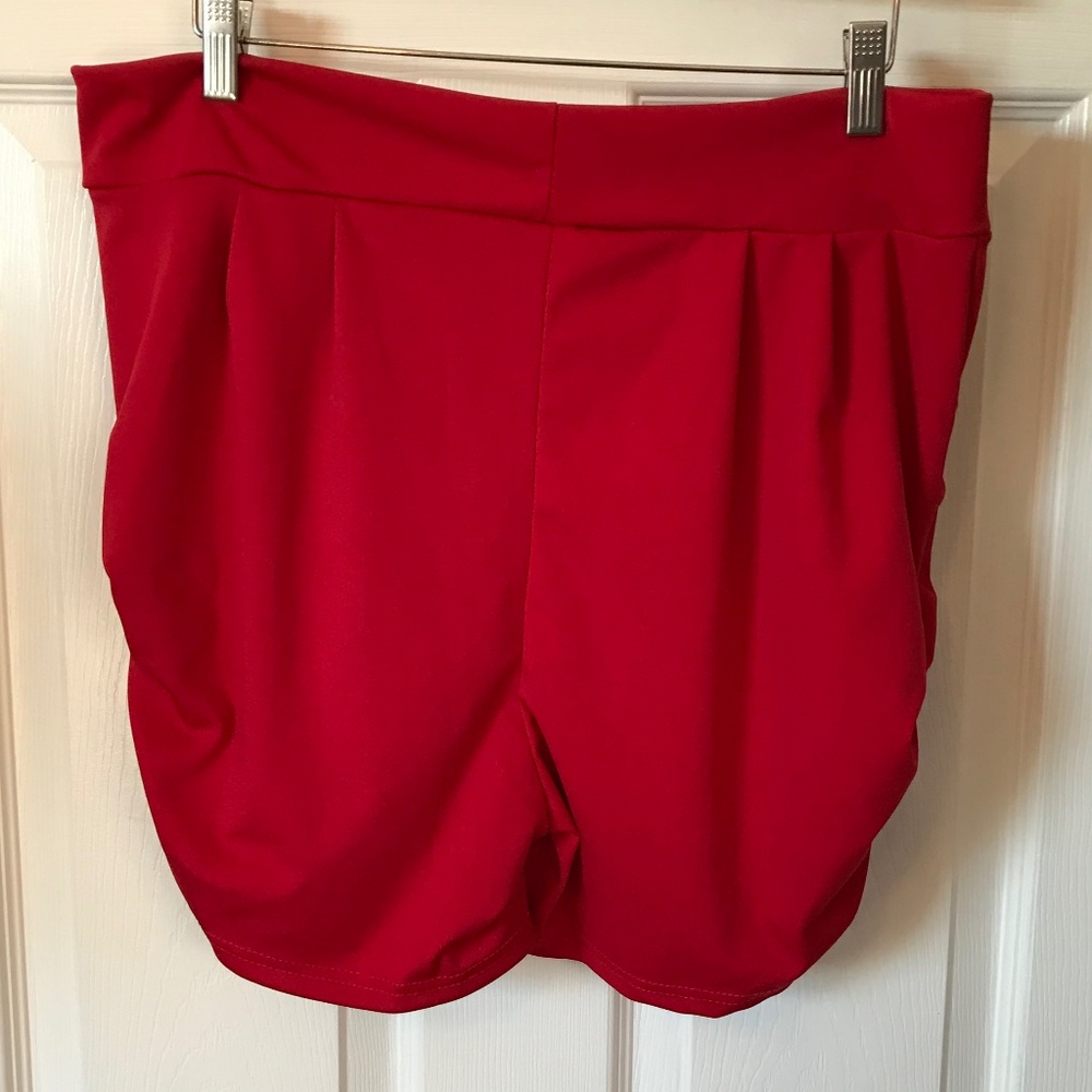 Ruby Red Ruched Trouser Shorts - Picture 7 of 7